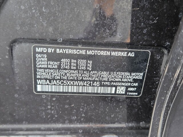 2019 BMW 5 SERIES 530I