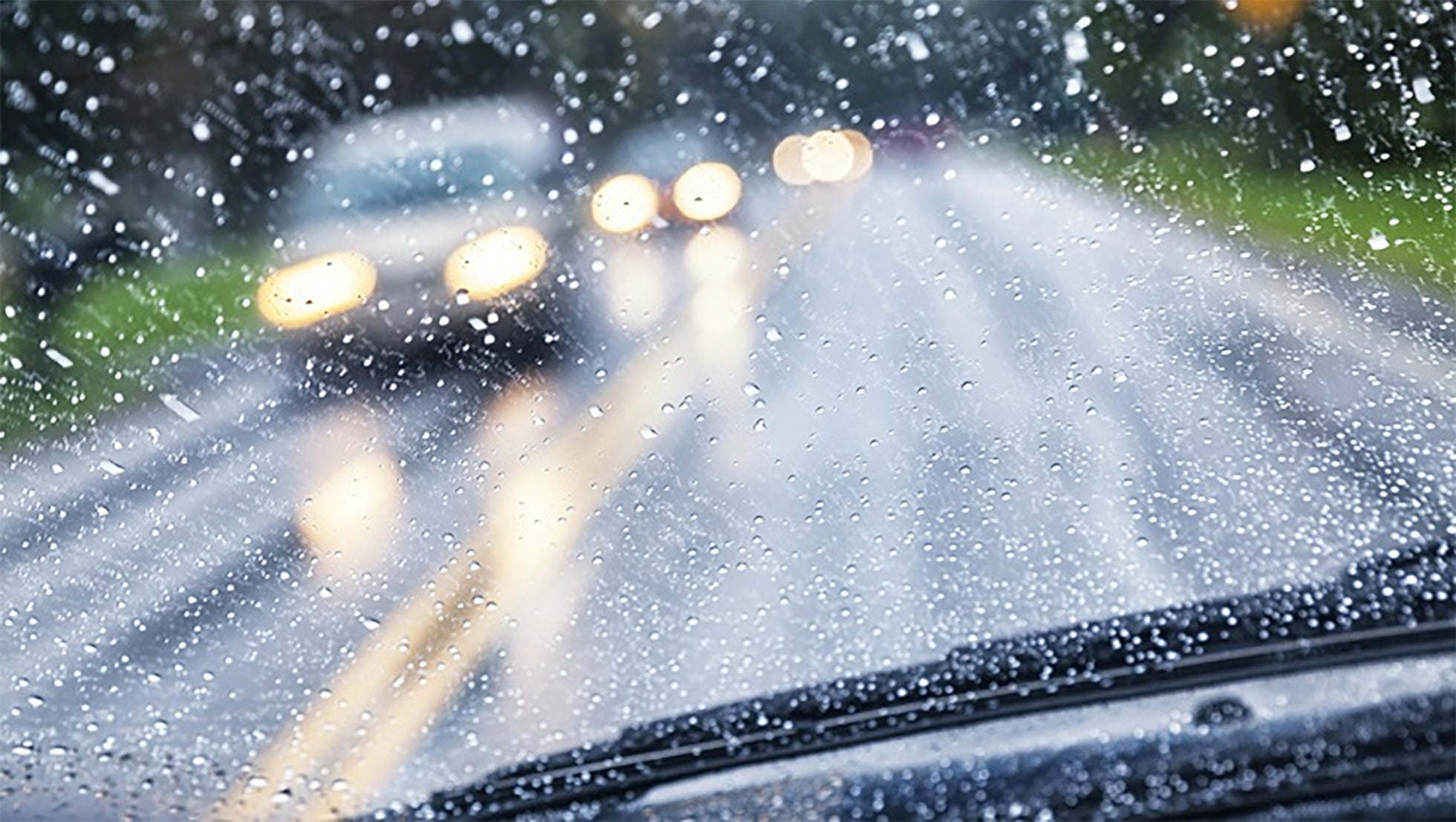Rainy drive in a car